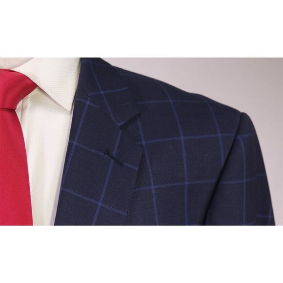 Zeke Executive Navy Blue Windowpane 2-Btn Wool Suit Portly 42S - Picture 4 of 10